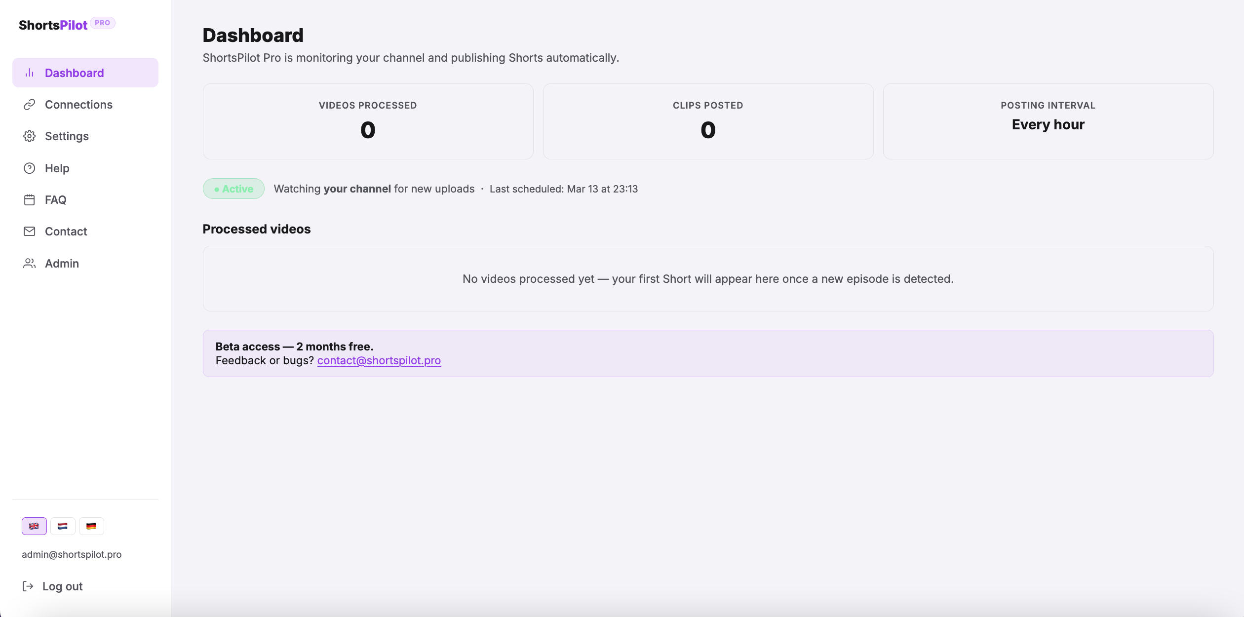 ShortsPilot dashboard